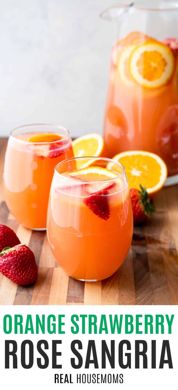 orange strawberry rose sangria in glasses with strawberries