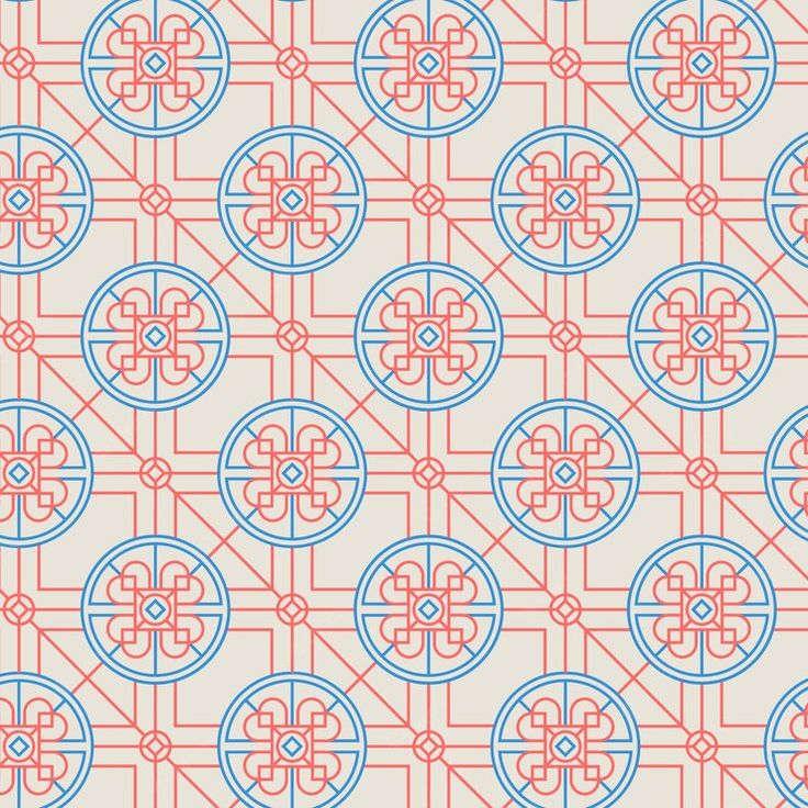 an image of a pattern with circles and lines in red, blue and beige colors