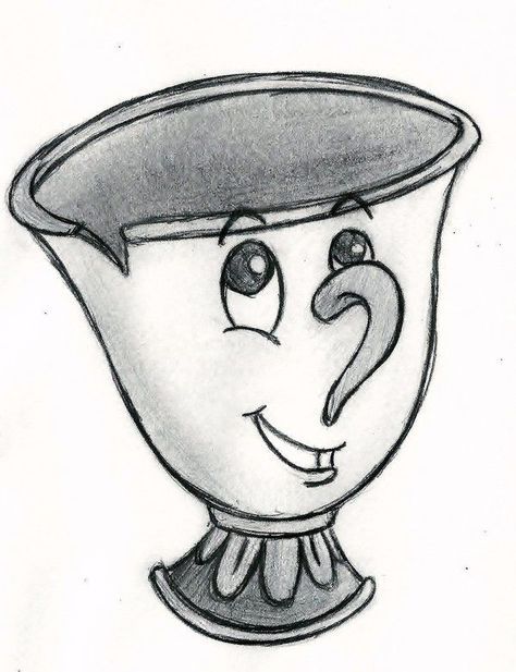 a drawing of a bowl with an odd face on it's head and eyes