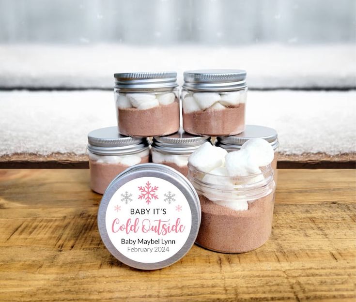 baby it's cold outside mini mason jars with marshmallows