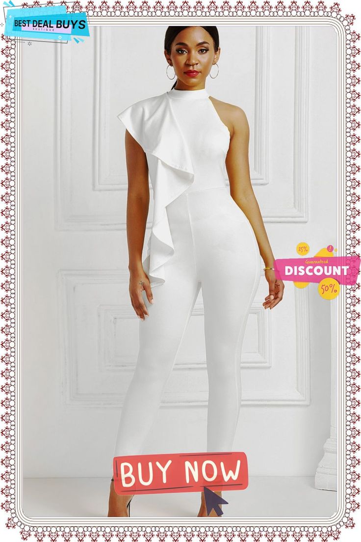 Elastic Waist Size Tight Women's Large Hem Flounced Sleeveless Sexy Jumpsuit Fitted Strapless Sleeveless Jumpsuit For Party, White Stretch Strapless Sleeveless Jumpsuit, White Fitted Strapless Sleeveless Jumpsuit, Fitted Sleeveless Jumpsuits And Rompers For Night Out, Fitted Sleeveless White Jumpsuits And Rompers, White Sleeveless Bodysuit For Party, White Fitted Sleeveless Jumpsuits And Rompers, White Sleeveless Bodysuit For Night Out, White Sleeveless Party Bodysuit