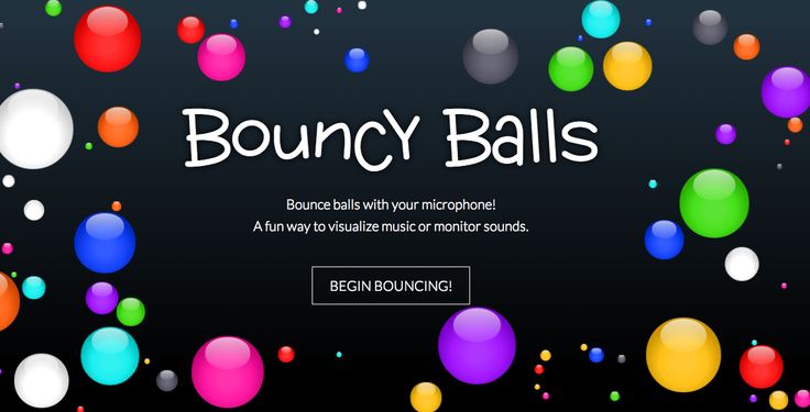 the website for bouncy balls is shown with balloons floating in the air and confetti scattered around it