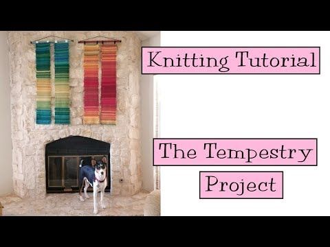 a dog standing in front of a fireplace with the words knitting tutorial on it