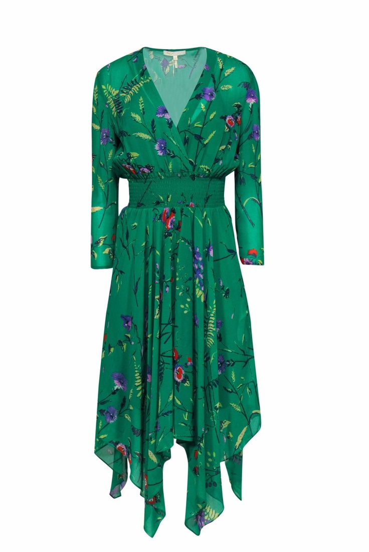 Current Boutique-Maje - Green Long Sleeve Floral Print Dress Sz L Spring Floral V-neck Dress With Vibrant Print, Green Tropical Print Floral Dress For Summer, Summer Floral Dress With Vibrant Print For Garden Party, Spring Tropical Print Dress For Garden Party, Vibrant Floral Dress For Summer Garden Party, Vibrant Print Floral Dress For Summer Garden Party, Spring Floral Dress With Vibrant Print For Vacation, Spring Vacation Floral Dress With Vibrant Print, Green Tropical Print Floral Dress For Spring