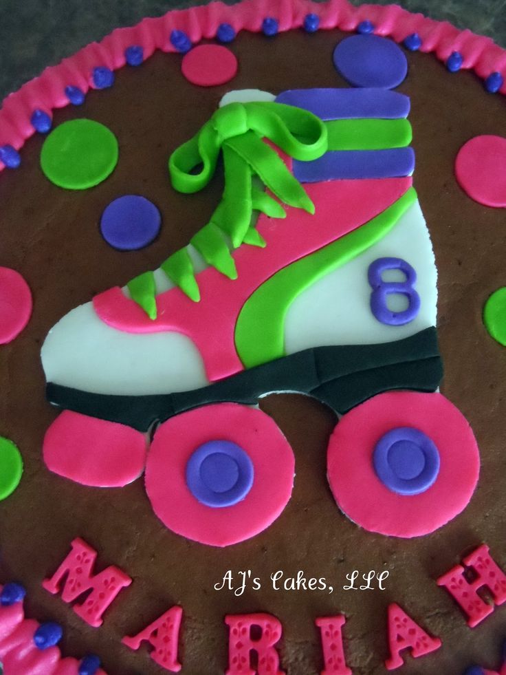 a birthday cake with roller skates on it