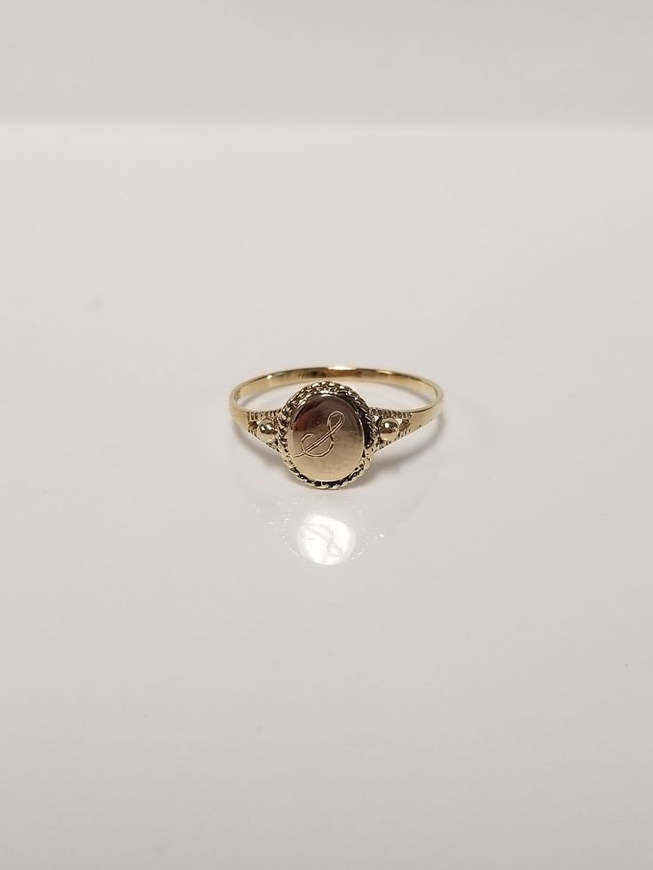 "Thanks for shopping our vintage estate store. We tend to sell well below wholesale and truly hope you enjoy all of our items. Many of the items are one of a kind, so please enjoy scrolling through the pictures and hopefully something will catch your eye. Black spots are from the camera or reflections. Estate 14k yellow gold initial S monogram detailed ring. Ring size: 6 Setting: 3/8\" 8mm Band width: 1.5mm Weight: 1.20 grams Beautiful ring, just waiting for someone to wear it. Marked 14k as all Vintage Tarnish-resistant Signet Ring, Vintage Engraved Round Ring, Tarnish Resistant, Vintage Gold Engraved Signet Ring, Gold Engraved Ring Hallmarked 14k, Gold Engraved Hallmarked 14k Ring, Antique Stamped Yellow Gold Engraved Ring, Gold Engraved 14k Ring Hallmarked, Victorian Jewelry In 14k Gold With Hallmark, Victorian 14k Gold Jewelry With Hallmark