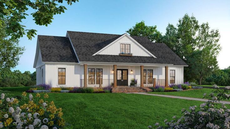 this is an artist's rendering of the farmhouse style house plans for small homes