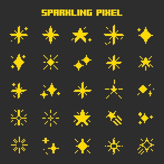 an image of some pixel style symbols on a black background with the words sparkling pixel