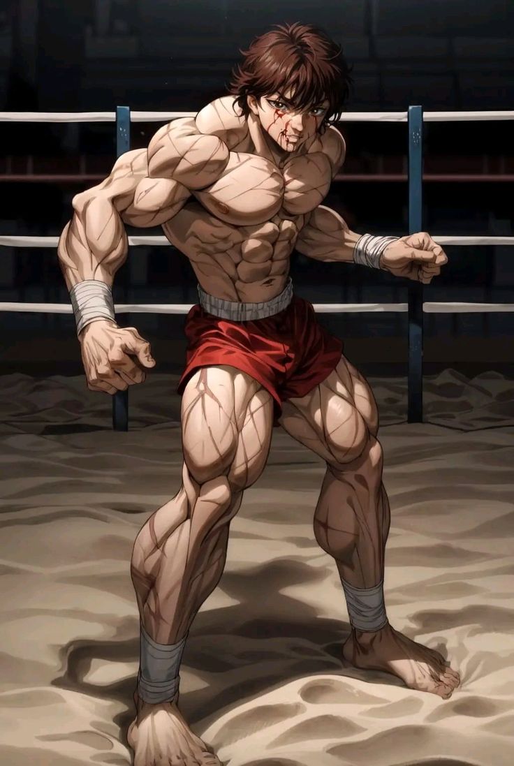 a man with muscles standing in front of a boxing ring