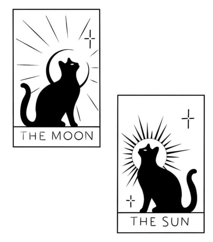 two black and white images with the words, the moon and a cat sitting in front of