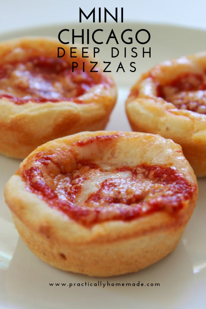 mini chicago deep dish pizzas on a white plate