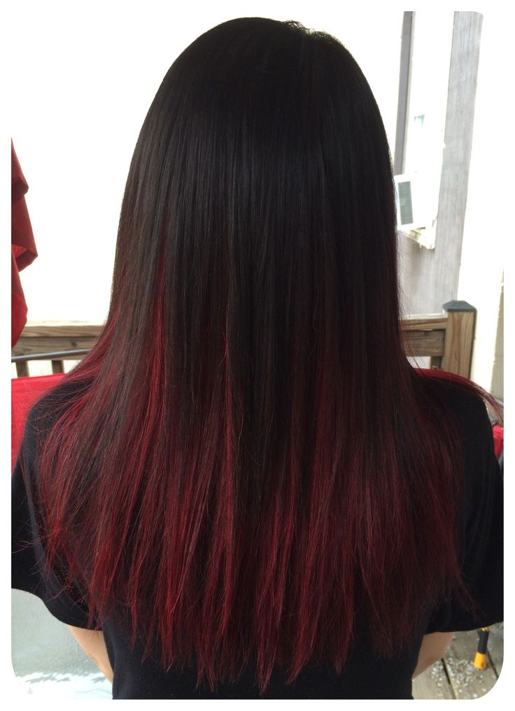 Black Hair With Colour Underneath, Brunette Hair With Red Underneath, Red Highlights For Black Hair, Black Hair Red Ombre, Red Underlayer Hair, Red Hair Highlights On Black Hair, Red Streaks In Black Hair, Dark Red Ombre Hair, Red Highlights On Black Hair