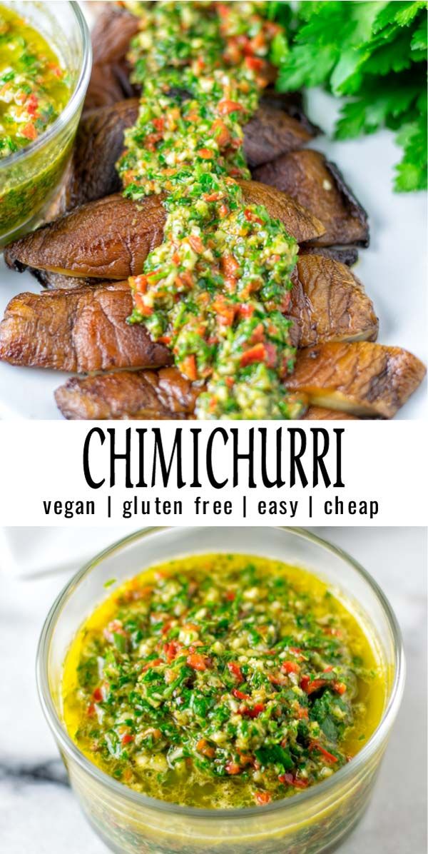 two pictures with different types of food in them and the words, chimichurri vegan gluen free easy cheap