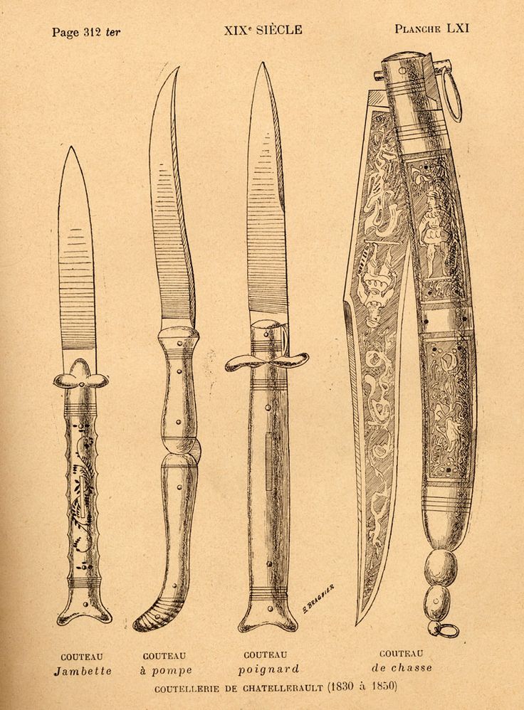 four different types of knives are shown in this old book, including one knife and the other