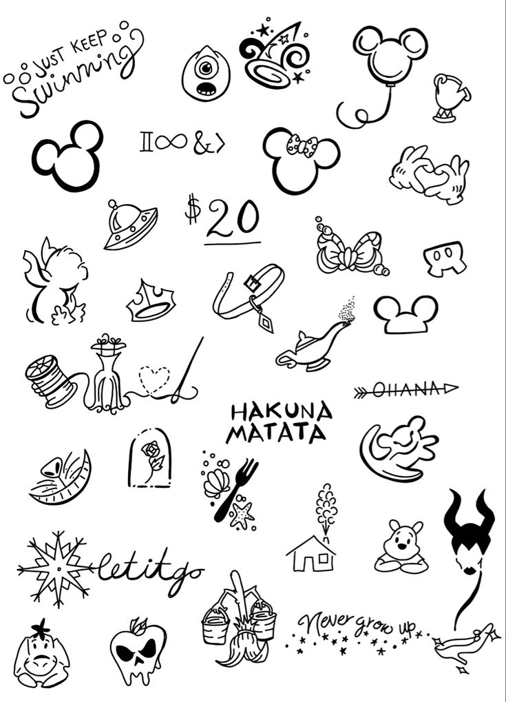 various disney and mickey mouse stickers on a white background with the words, i love you