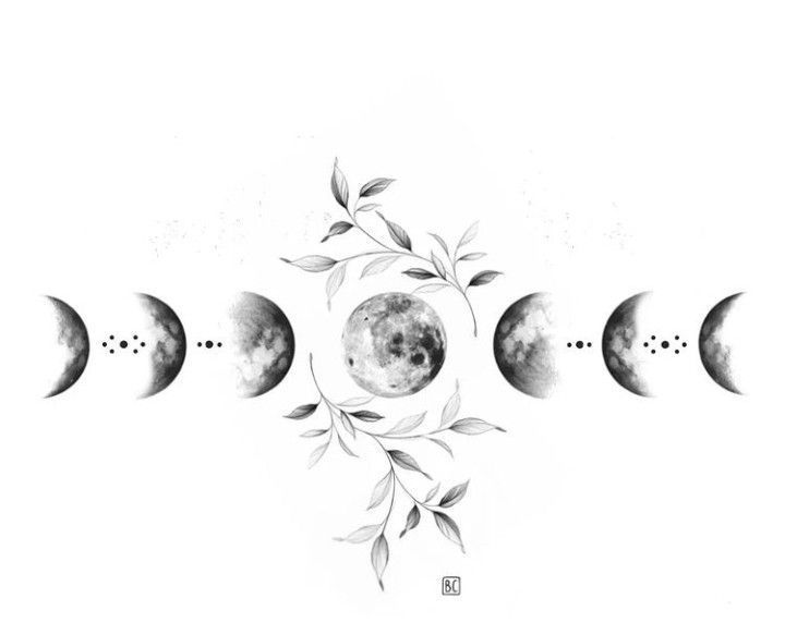 three phases of the moon with leaves on them