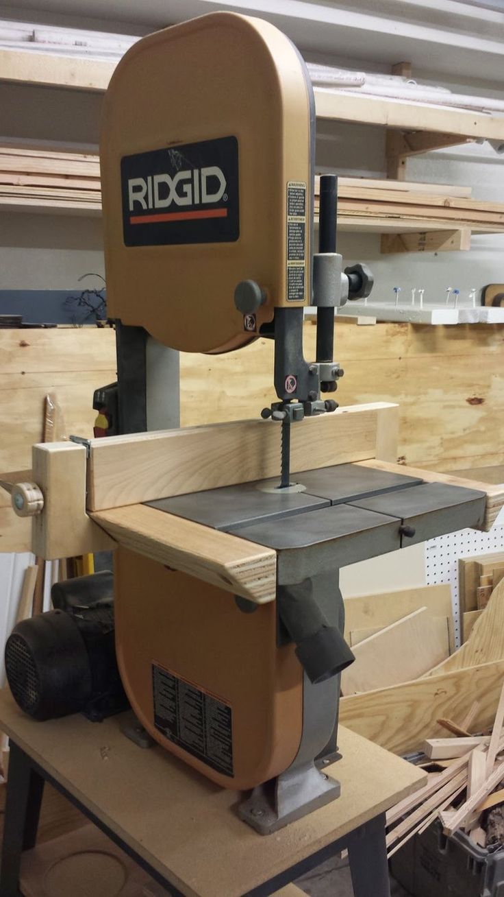 a table sawing machine sitting on top of a piece of wood in a shop