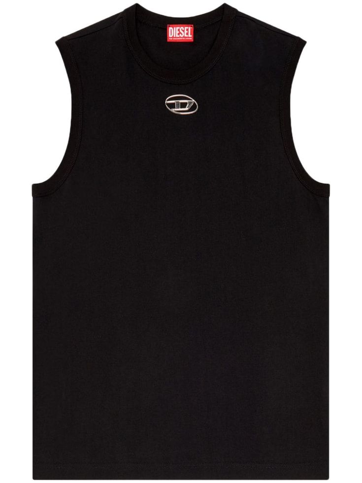 black cotton jersey texture Oval D logo plaque logo patch to the front crew neck sleeveless straight hem Diesel Top, Diesel Clothing, D Logo, Diesel Men, Balenciaga Triple S, Custom Watch, Summer Beach Wear, T Shirt Vest, T-shirt Polos