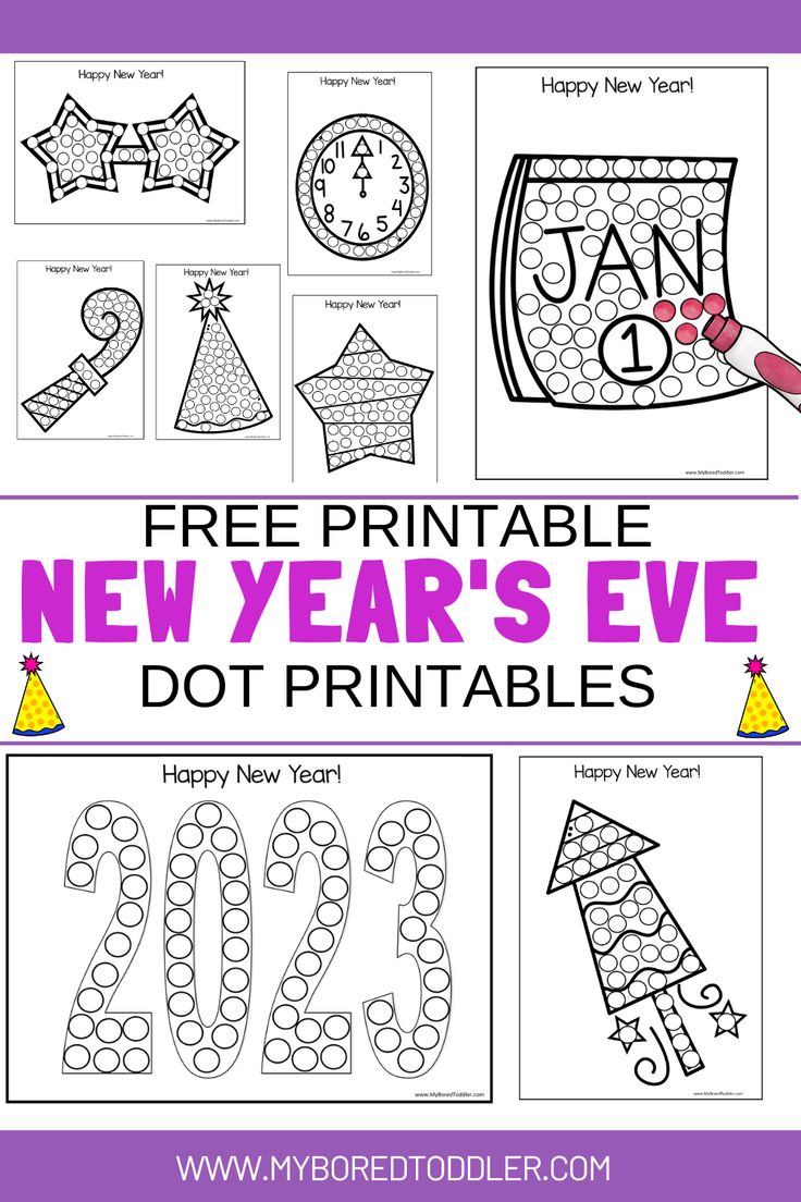 the new year's eve dot printables for kids to color and decorate