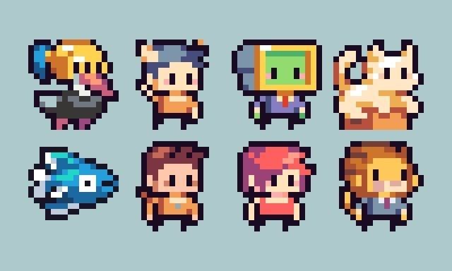 an image of pixel art with different avatars