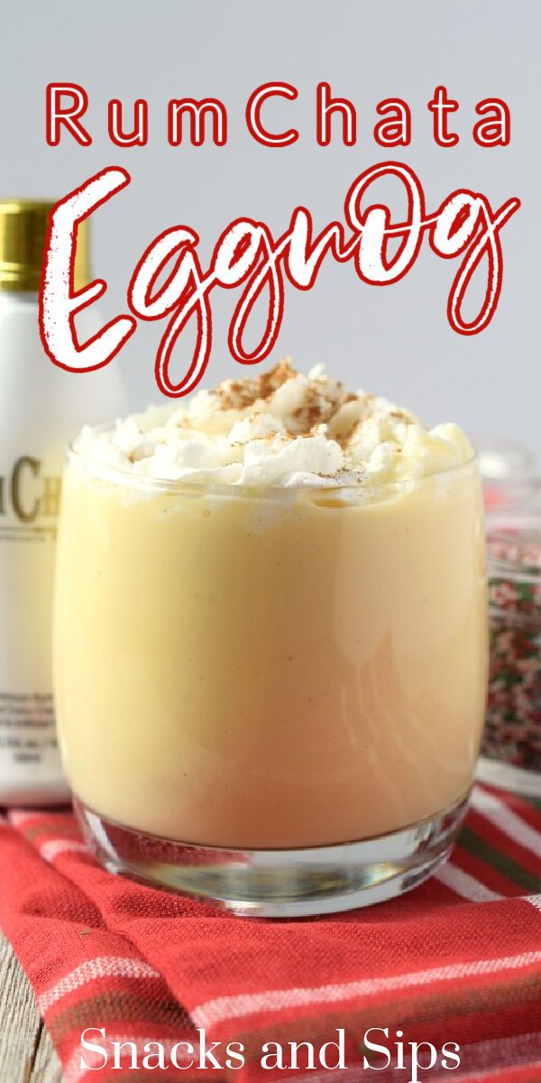 an eggnog dessert in a glass bowl with the words rumchata eggsnog on top