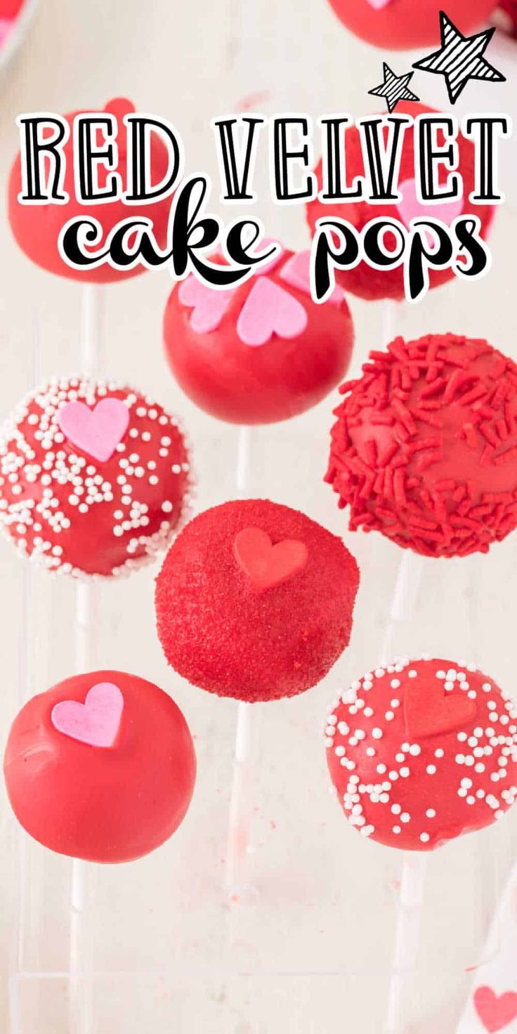 red velvet cake pops with hearts on them