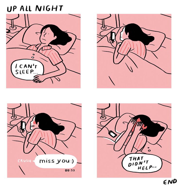 a comic strip with an image of a woman sleeping in bed and the caption reads, up all night i can't sleep