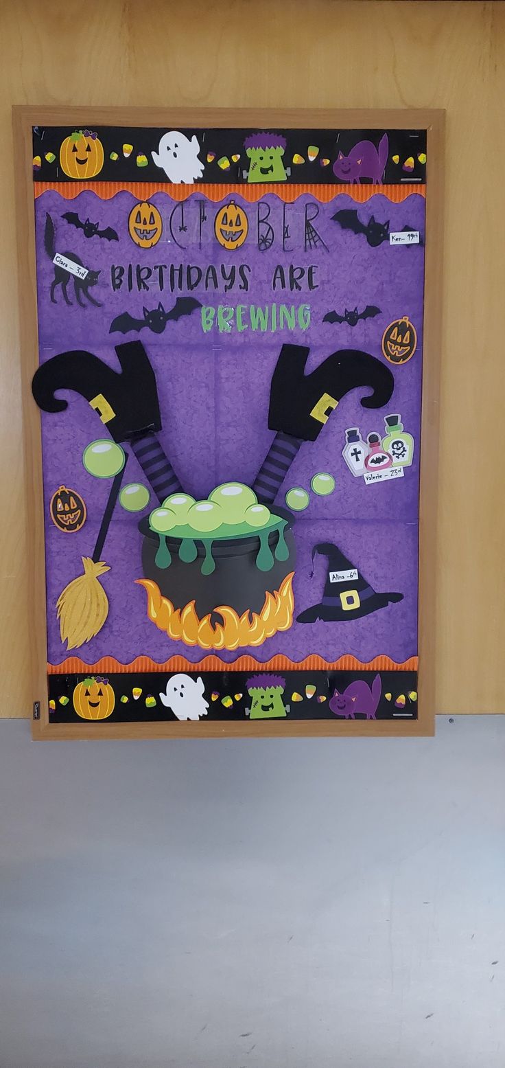 a halloween themed birthday card hanging on a wall