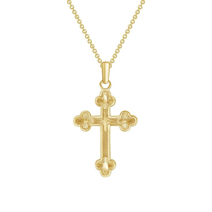 Elevate your style with our Solid Gold Diamond Cut Cross Pendant Necklace. This unisex piece adds a touch of shine to any outfit, making a statement of elegance and sophistication. The shiny cross pendant is a symbol of faith and makes a perfect gift for yourself or a loved one. SKU: TKM1950A 30mmx18mm 1.9Grams Formal Polished Cross Pendant Necklace, Polished Cross Necklace For Formal Occasions, Formal Polished Cross Necklace, Yellow Gold Polished Cross Necklace Pendant, Luxury Cross Necklace With Polished Finish, Luxury Cross Pendant Necklace With Polished Finish, Luxury Polished Cross Pendant Necklace, Luxury Polished Finish Cross Necklace, Luxury Crucifix Cross Necklace For Formal Occasions