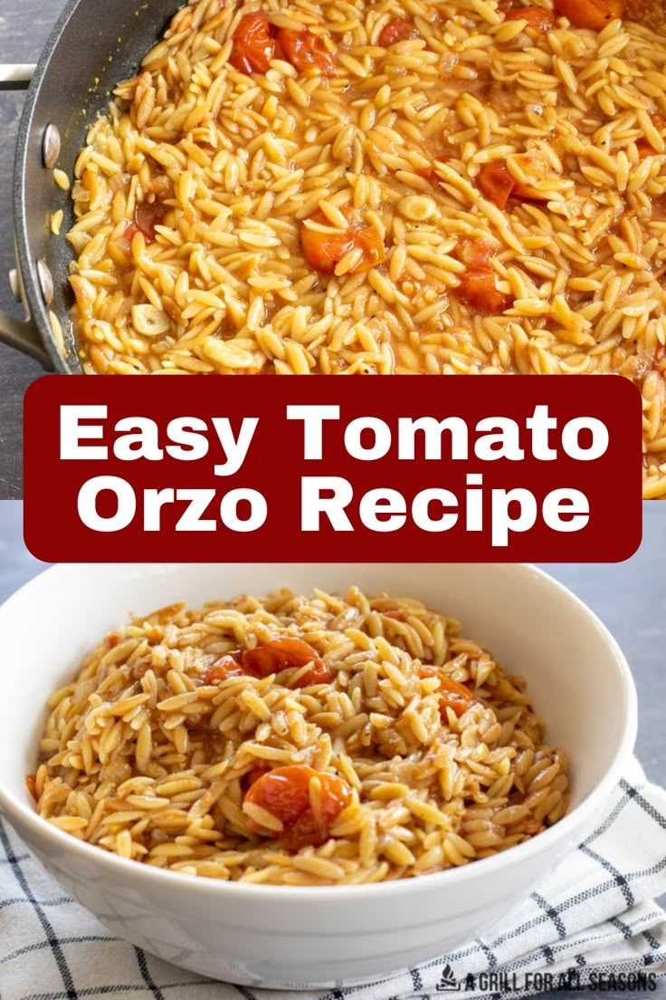 an easy tomato orzo recipe in a white bowl