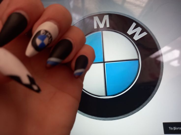 Bmw Nails Design, Bmw Nails, Racing Nails, Winter Nails Gel, Oval Shaped Nails, White Gel Nails, Chrome Nails Designs, Nice Nails, Blue Nail Art