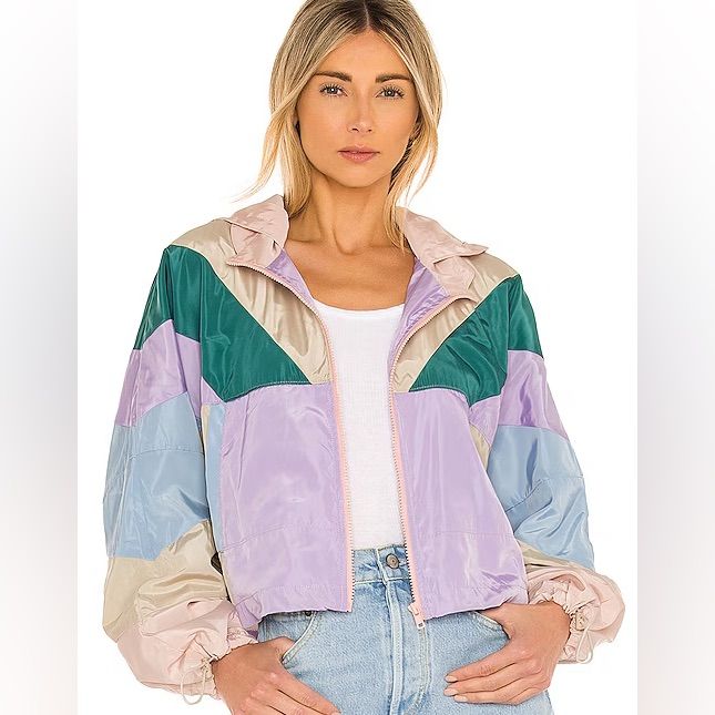 Nwot We Love A Good Throw Back Moment! This So Cool Retro-Style Windbreaker Is Featured In A Pastel Color Block Of Peach, Light Blue, Lilac, And Teal. An Instant Outfit Booster, This Dolman Style Jacket With A Zip Up Front And Cinch-Able Sleeves Creates The Greatest Throw On And Go Jacket. 100% Polyester Hooded Front Pockets Oversized And Cropped Spring Windbreaker With Patchwork, Trendy Purple Outerwear, Spring Purple Long Sleeve Windbreaker, Trendy Spring Color Block Windbreaker, Spring Trendy Color Block Windbreaker, Trendy Multicolor Spring Windbreaker, Trendy Lavender Outerwear, Casual Lavender Outerwear For Spring, Packable Jacket