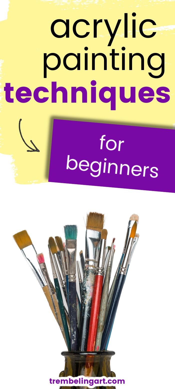 the cover of acrylic painting techniques for beginners, featuring brushes in a vase