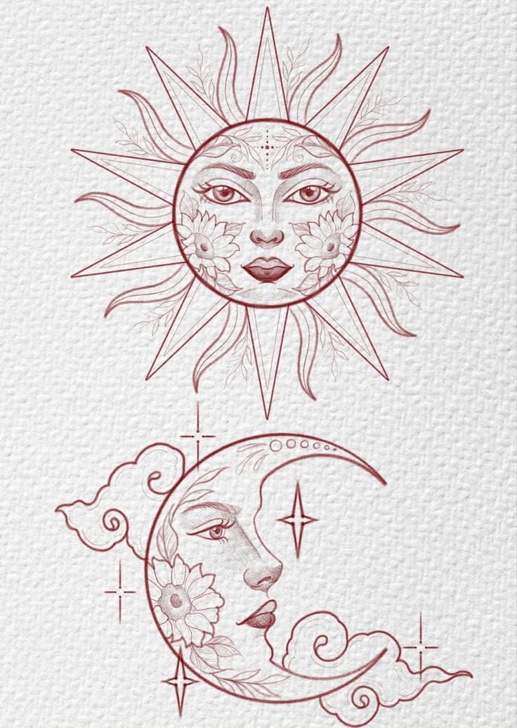 the sun and moon are drawn on paper