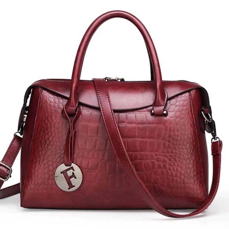 Ruby Red Boston Crocodile Like Pu Leather Handbag Tote This Handbag Is Light Weight Made Easy For Carrying. Crossbody Bags For Women, Leather Handbags Women, Crocodile Pattern, Leather Handbags Tote, Tote Pattern, Mobile Phone Bag, Casual Tote, Tote Backpack, Shoulder Tote