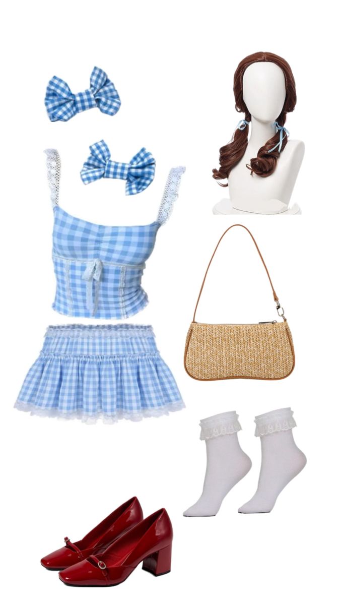 doll clothes and accessories including shoes, handbag, purse, headbands and dress