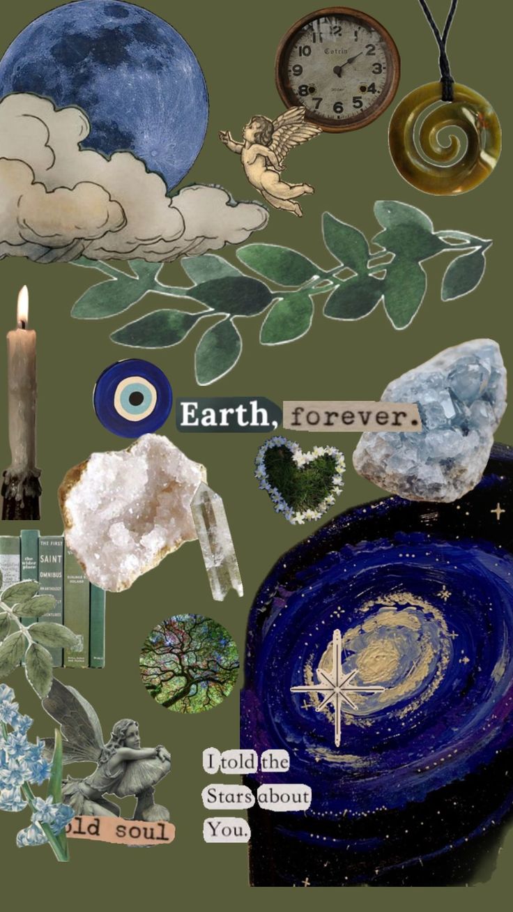 a collage of earth, flowers, and other things