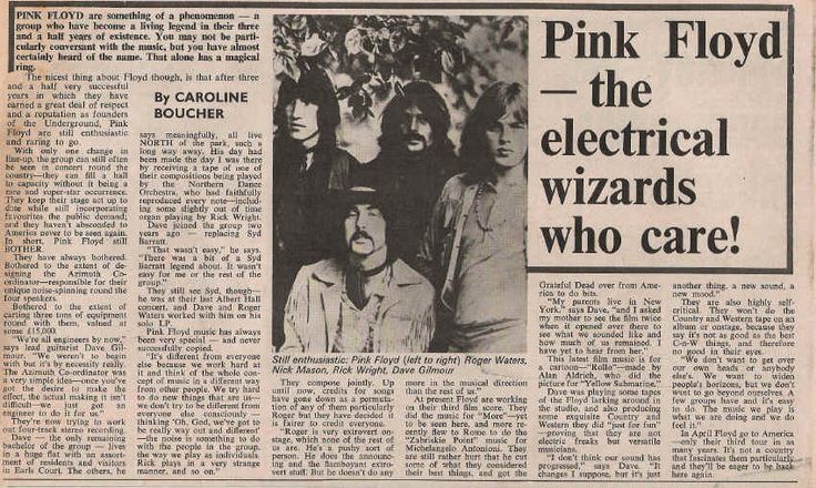 an old newspaper article with the band pink floyd and their electric wizard's who care