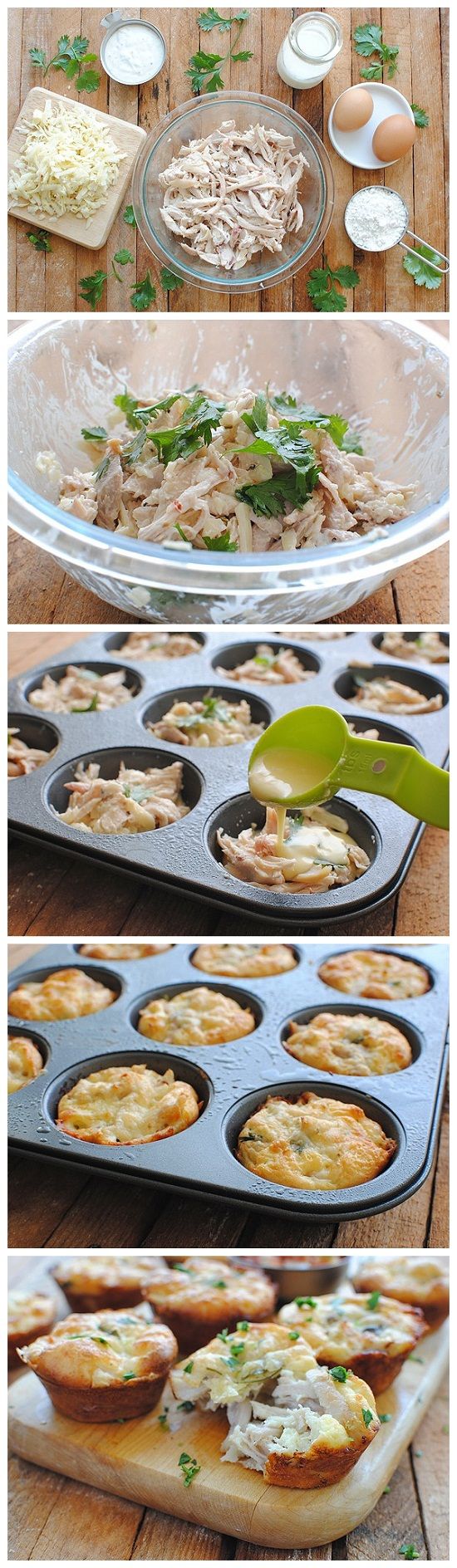 the process of making mini quiche pies in muffin tins is shown