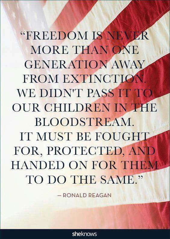 an american flag with a quote from ronald reagan