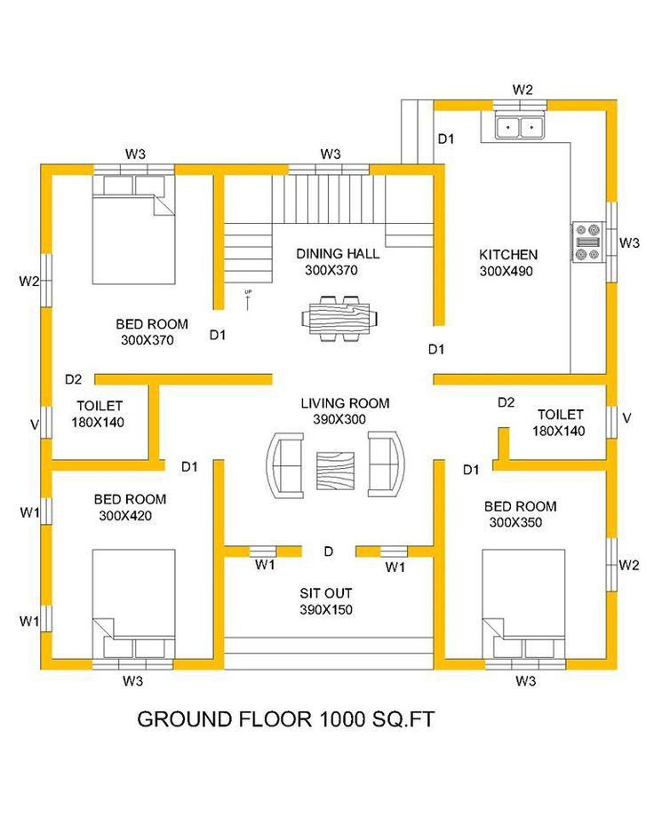 the ground plan for a house with three rooms