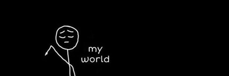 a black and white drawing of a person with the words my world written on it