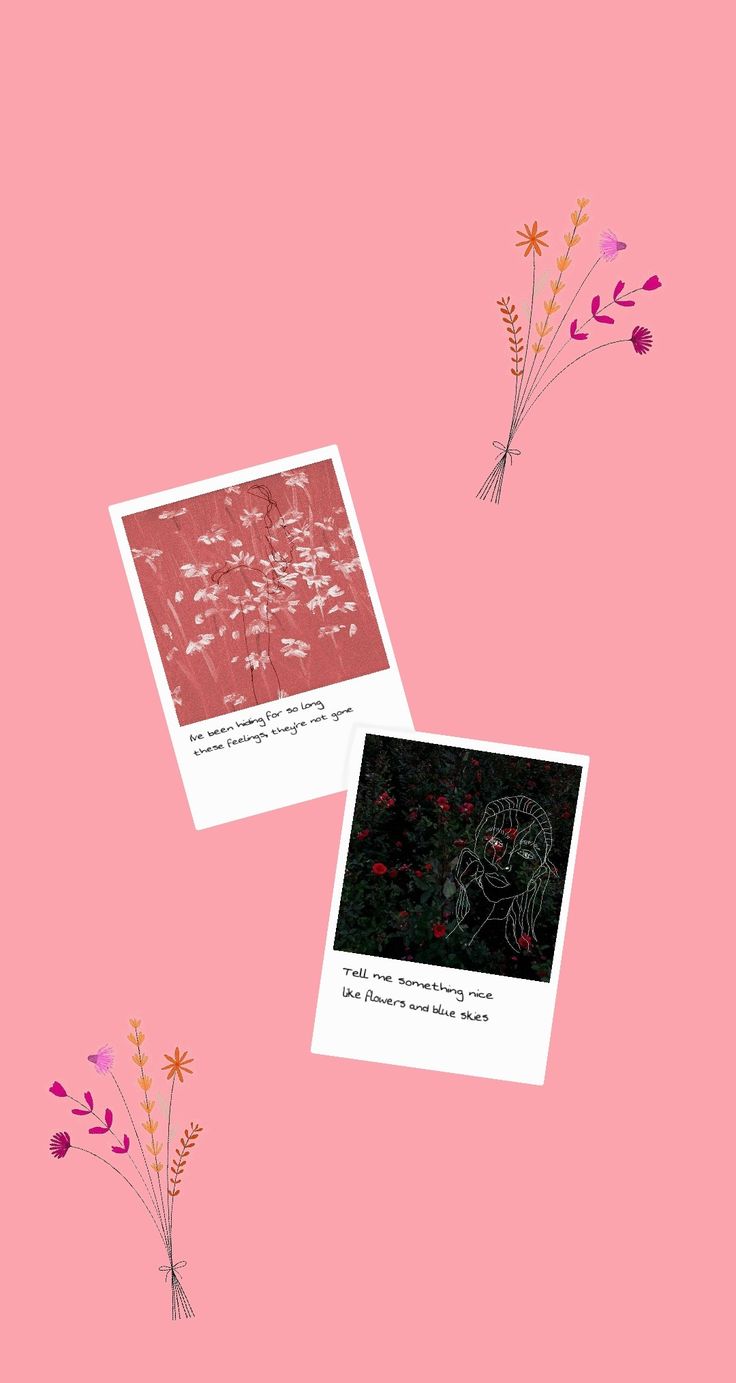 two pictures with flowers on them against a pink background