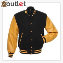 Black & Gold Varsity Jacket Custom Varsity Jackets, Leather Varsity Jackets, Varsity Letterman Jackets, College Jackets, Letterman Jackets, Baseball Varsity Jacket, Leather Sleeves, Letterman Jacket, Leather Sleeve