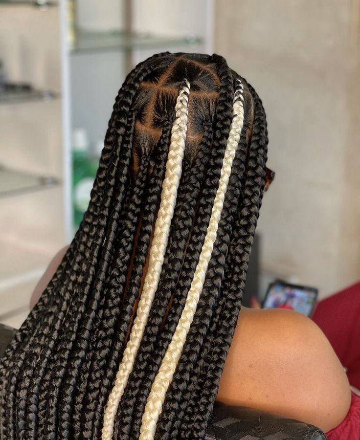 Cute Braided Hairstyles Black Hair Knotless, Large Knotless Braids Peek A Boo, Large Knotless Box Braids With Curls And Color, Winter Braids For Black Women 2022, Large Knotless With Color, Jumbo Knotless Box Braids With Color, Skunk Stripe Braids, Peekaboo Box Braids, Braids With Highlights