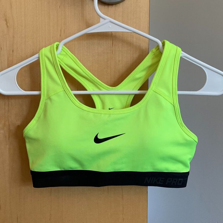 Brand New Nike Dri-Fit Sports Bra, Never Worn Before (Top Tag Was Ripped Off, Bottom Tag With Size Is Still Attached). Size Xs, Neon Yellow. Comes With Removable Pads. From A Smoke Free, Pet Free Home. Please Feel Free To Make Me An Offer! :) Fitted Yellow Tops For Sports Events, Yellow Sleeveless Sportswear Activewear, Yellow Sporty Racerback Top, Sporty Yellow Racerback Top, Yellow Sporty Activewear For Gym, Sporty Yellow Activewear For Training, Yellow Sleeveless Activewear For Sports, Casual Green Sports Bra, Sweat Resistant, Yellow Sleeveless Sports Activewear