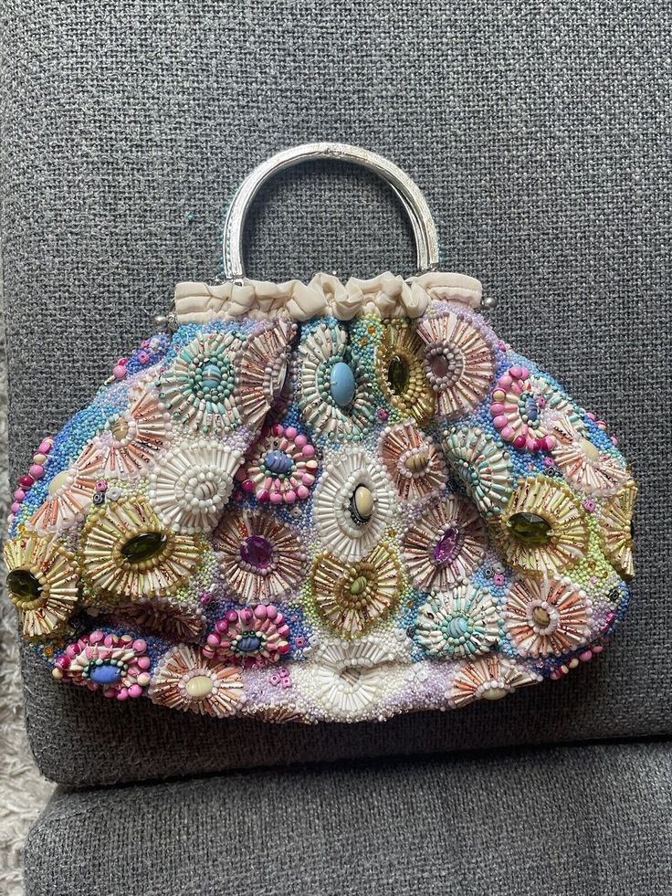 Clara Kasavina Luxury Handheld Beaded Shoulder Bag, Embellished Clutch As Fashion Accessory, Embellished Clutch Bag As Fashion Accessory, Luxury Beaded Bags For Everyday Use, Elegant Multicolor Handheld Satchel, Everyday Beaded Pouch Bag, Beaded Top Handle Bag For Shopping, Beaded Top Handle Bag As Fashion Accessory, Chic Hand Embellished Party Bags