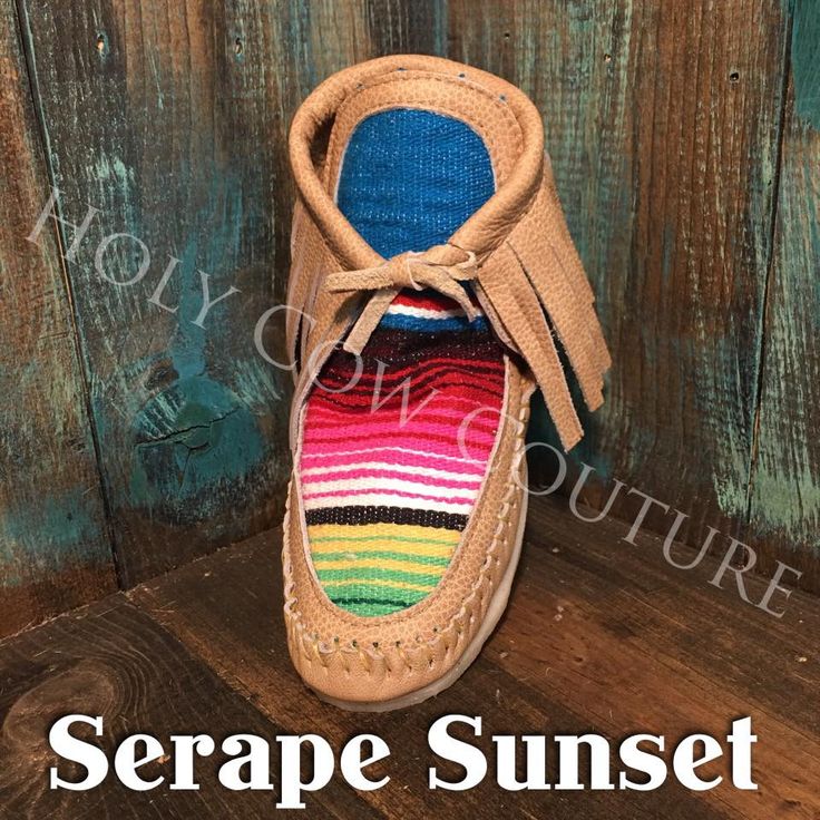 Lorec Ranch Serape Moccasins Multicolor Leather Moccasins With Rubber Sole, Multicolor Leather Moccasins With Round Toe, Multicolor Leather Casual Moccasins, Casual Leather Moccasins With Fringe, Casual Multicolor Leather Moccasins, Texas Fashion, Arizona Sunset, Minnetonka Moccasins, Sheepskin Slippers