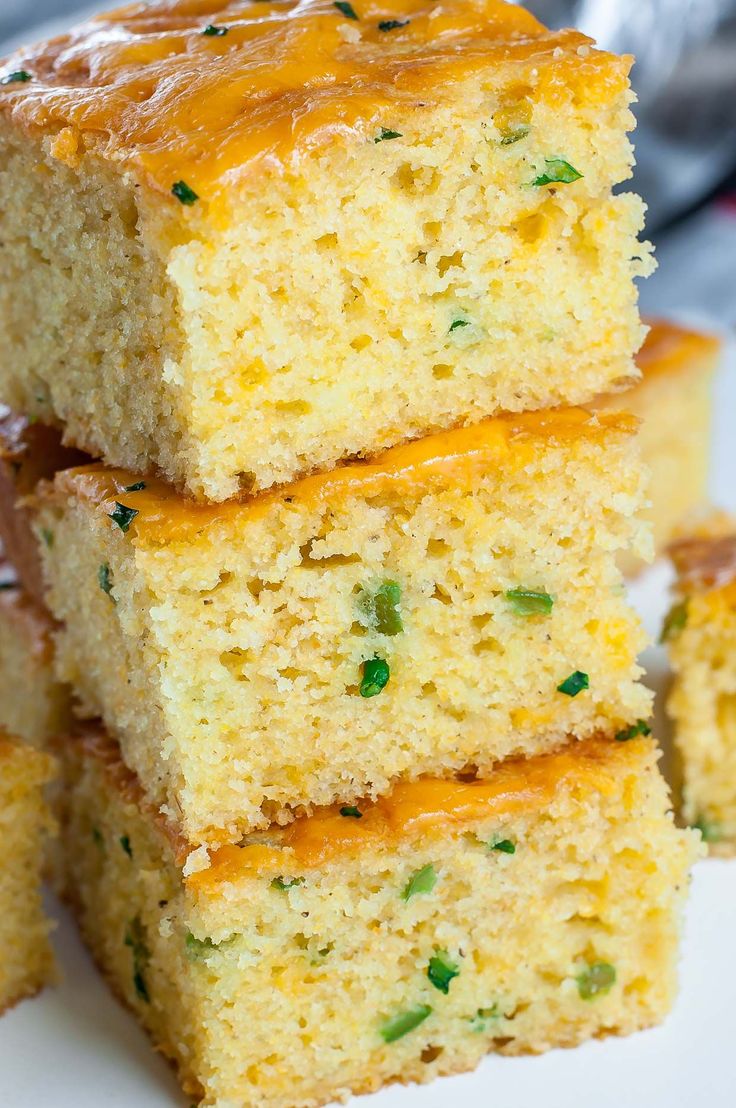 four pieces of cornbread stacked on top of each other