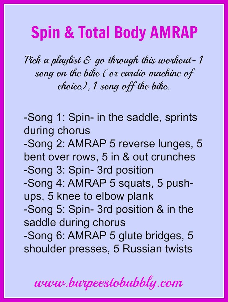 a pink and blue poster with the words spin & total body amrap